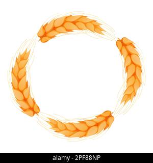 Couronne de spikelet, cadre rond de blé doré de style dessin animé isolé sur fond blanc. Pour la boulangerie, les étiquettes ou les étiquettes. Illustration vectorielle Illustration de Vecteur