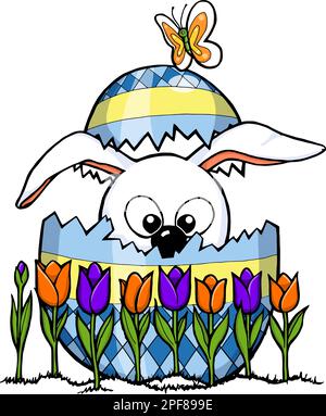 lapin piquant de l'oeuf de pâques avec des tulipes Illustration de Vecteur