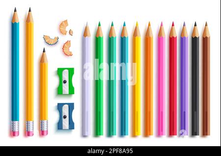 Retour à l'école élément vecteur ensemble. Crayon de retour à l'école, crayon de couleur et taille-crayon isolés pour les fournitures scolaires. Etudiant illustration vectorielle. Illustration de Vecteur