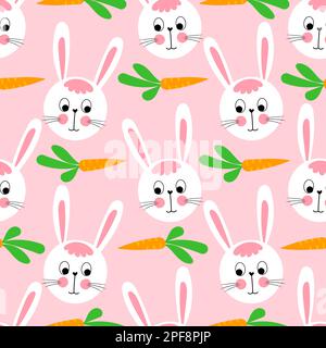 Motif lapin avec têtes de lapin et carottes - drôle de coolé dessiné à la main, sans coutures. Affiche lettrage ou t-shirt Happy Easter de Illustration de Vecteur