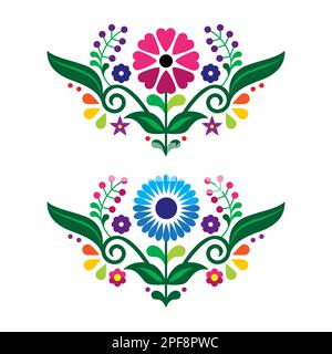Composition vectorielle mexicaine traditionnelle de broderie fleurie avec fleurs, motif vibrant inspiré de l'art populaire mexicain Illustration de Vecteur