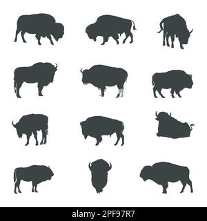 Silhouettes de bison, silhouette d'animaux de bison Illustration de Vecteur