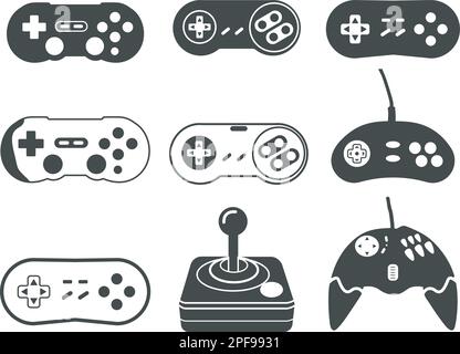 Silhouette du contrôleur de jeu, SVG Old Game Controller, joystick de jeux vidéo, périphérique de jeu, illustration vectorielle de la console de jeu. Illustration de Vecteur