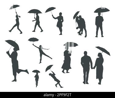 Personnes avec silhouettes de parapluie, silhouettes de parapluie Illustration de Vecteur