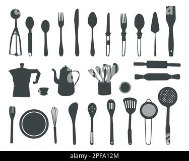 Silhouette des outils de cuisine, silhouette des ustensiles de cuisine, Outils de cuisine SVG -V02 Illustration de Vecteur