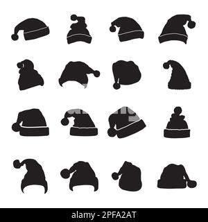 Silhouettes chapeau Père Noël, ensemble silhouette chapeau de Noël Illustration de Vecteur