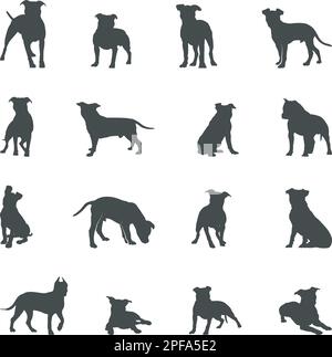 Silhouettes de terrier du Staffordshire américain, silhouette de terrier du Staffordshire Illustration de Vecteur