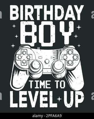 Anniversaire garçon temps de mettre à niveau vers le haut de jeu svg t-shirt design avec manette de jeu Illustration de Vecteur