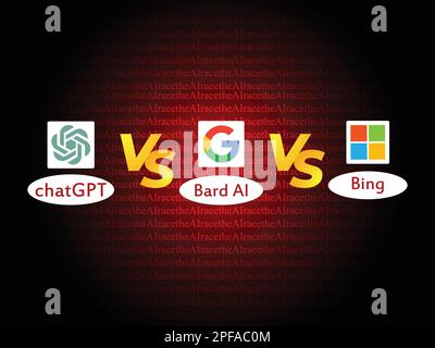 Comparaisons ai chatbots. chat gpt vs bard ai vs bing ai. Comparaison d'art numérique des robots populaires de chat d'ai Illustration de Vecteur