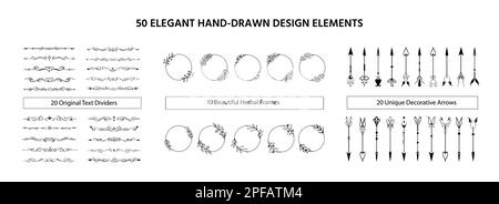 Ensemble de cinquante éléments, séparateurs, cadres, flèches Illustration de Vecteur