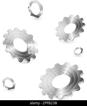 Fond technologique métallique brillant avec engrenages, engrenages, écrous et éléments technologiques Illustration de Vecteur