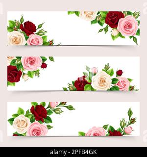 Ensemble de bandeaux Web roses roses roses, bordeaux et blanches. Illustration vectorielle Illustration de Vecteur