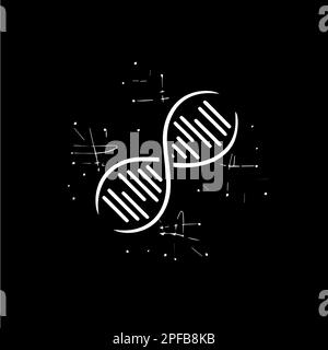 Modèle de logo de texte d'ADN, icône blanche de structure hélicoïdale sur fond noir, concept de logotype scientifique, emblème de chimie, tatouage. Illustration vectorielle Illustration de Vecteur
