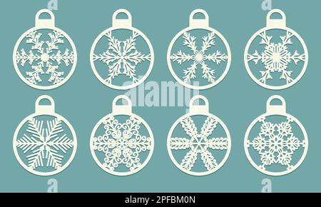 Lot de boules découpées avec flocon de neige motif découpé au laser pour cartes de noël, éléments de design, scrapbooking décoration d'arbre de Noël imprimé laser ou traceur de découpe Illustration de Vecteur