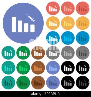 Graphique de vaccination icônes plates multicolores sur fond rond. Inclut des variantes d'icônes blanches, claires et sombres pour les effets de survol et d'état actif, a Illustration de Vecteur