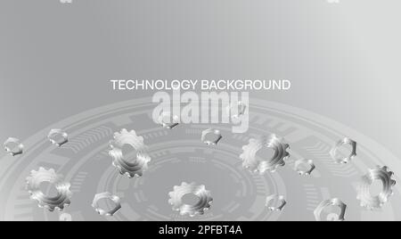 Fond technologique métallique brillant avec engrenages, engrenages, écrous et éléments technologiques Illustration de Vecteur