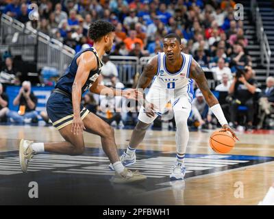 16 mars 2023: Duke Blue Devils forward Dariq Whitehead (0) pendant 2nd moitié NCAA Orlando régional entre Oral Roberts Golden Eagles et Duke Blue Devils. Duke a battu Oral Robert 74-51 au Amway Centre à Orlando, en Floride. Roméo T Guzman/CSM. Banque D'Images