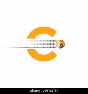 Lettre initiale C logo volleyball panneau de conception. Logotype de volley-ball Illustration de Vecteur