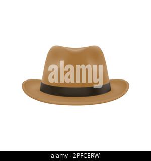 Vector 3D Realistic Brown Vintage Classic Gentleman chapeau, Cap Icon gros plan isolé. Vue avant. Modèle de conception de bonnet unisex pour homme. Illustration vectorielle Illustration de Vecteur