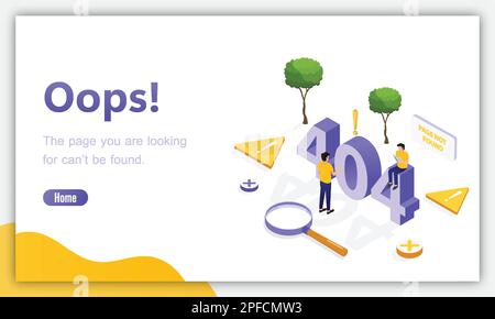 Modèle de conception pour la page Web avec erreur 404. Page isométrique. Erreur de non-fonctionnement perdue introuvable 404 problème de signe de conception de vecteur d'atterrissage Illustration de Vecteur