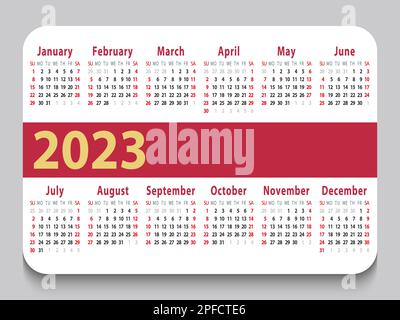 calendrier de poche 2023. Grille de calendrier de modèle. Orientation horizontale. La semaine commence le dimanche. Isolé sur fond blanc. Illustration vectorielle. Illustration de Vecteur