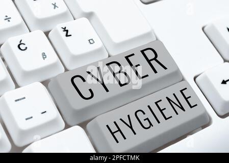 Affiche indiquant l'hygiène cybernétique. Approche commerciale mesures que les utilisateurs d'ordinateurs prennent pour améliorer leur cyber-sécurité Banque D'Images