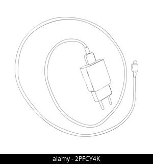 Une ligne continue de chargeur de smartphone. Concept de vecteur d'illustration à trait fin. Dessin de contour idées créatives. Illustration de Vecteur