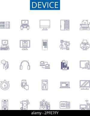 Icônes de ligne de périphérique signes ensemble. Collection de conception de dispositif, gadget, outil, équipement, outil, Gizmo, contraste, vecteur de concept de contour de mécanisme Illustration de Vecteur