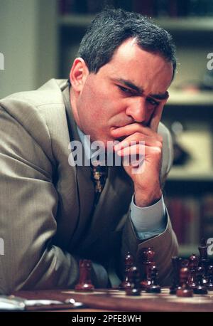 World chess champion Garry Kasparov ponders his next move against IBM's  chess playing computer, Deep Blue, during the third game of their six game  rematch, Tuesday, May 6, 1997, in New York. (