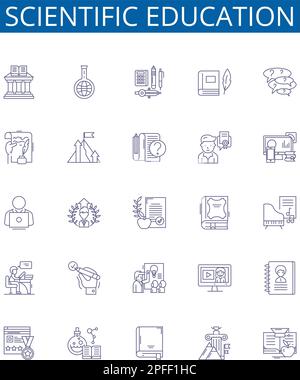 Jeu de panneaux d'icônes de la ligne d'éducation scientifique. Conception de la collection scientifique, éducation, connaissances, apprentissage, technologie, Expérience, méthode, analyse Illustration de Vecteur
