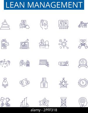Mise en place des affiches des icônes de la ligne de gestion allégée. Collection de conception de Lean, Management, Efficiency, Cost, Quality, Déchets, processus, vecteur de concept Kaizen Illustration de Vecteur