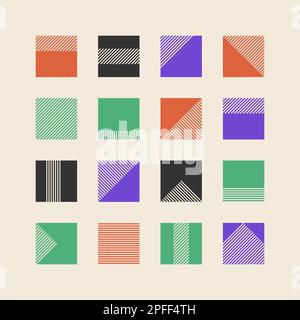 Collection de formes de cube vectorielles abstraites style Brutalisme, éléments simples, couleurs vives 90, pour affiche, bannière, arrière-plan, Web. Illustration de Vecteur