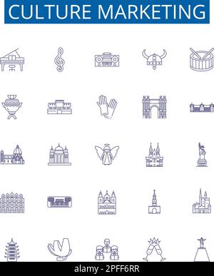 Mise en place des affiches des icônes de la ligne de marketing de culture. Collection de conception de la culture, du marketing, de la publicité, des stratégies, du ciblage, Marquage, promotions, publics Illustration de Vecteur