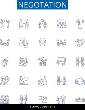 Ensemble de panneaux d'icônes de ligne de négation. Conception de la collection de négocier, haggle, discuter, négocier, médiate, arbitrer, parley, soutenir le vecteur de concept de contour Illustration de Vecteur