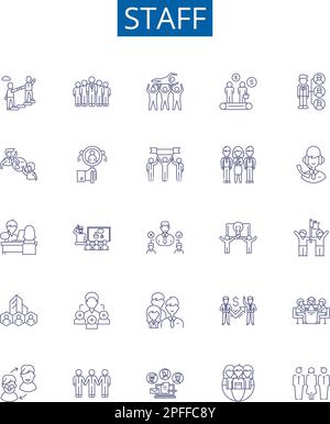 Les affiches des icônes de la ligne du personnel sont en place. Conception de la collection d'employés, d'équipiers, de personnel, de travailleurs, d'équipes, Structure, aides, vecteur de concept de contour d'opérateurs Illustration de Vecteur