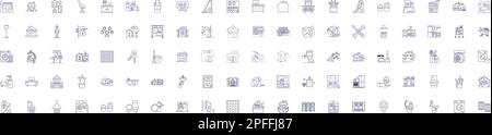 Ensemble de panneaux d'icônes de ligne d'habitation. Collection de conception de logement, résidence, logement, Dwell, maison, Homestead, Tenancy, concept de contour d'habitation Illustration de Vecteur