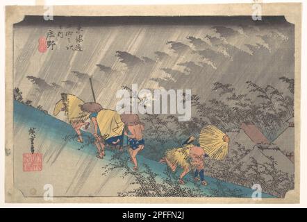 Douche soudaine à Shōno, de la série cinquante-trois stations du Tōkaidō, artiste Utagawa Hiroshige (1797–1858), Date 1834–35 Banque D'Images