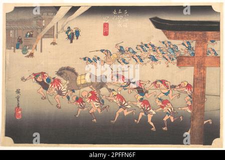 Miya Atsuta Shinji, Festival au Temple Atsuta, de la série cinquante-trois stations du Tōkaidō, artiste Utagawa Hiroshige (1797–1858), Date 1797–1858 Banque D'Images