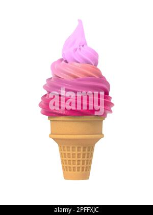Glace au yogourt glacé colorée en gaufre. Isolé sur fond blanc. Délicieux dessert d'été. Élément de conception graphique pour les annonceurs Banque D'Images