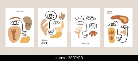 Arrière-plans abstraits minimaux avec faces de dessin tendance à une ligne Illustration de Vecteur