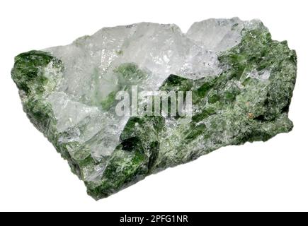 Les cristaux de quartz avec diopside Banque D'Images