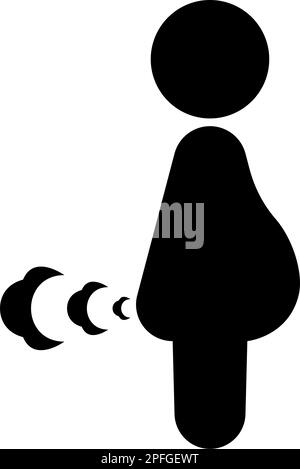 Femme enceinte farts briser le vent farting ballonnement nuage de gaz stench mauvaise odeur flatulency icône noir couleur vecteur illustration image plat style simple Illustration de Vecteur