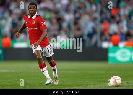 Tyrell Malacia de Manchester United lors du match de l'UEFA Europa League, Round de 16, 2nd jambes, entre Real Betis et Manchester United a joué au stade Benito Villamarin sur 16 mars 2023 à Séville, Espagne. (Photo par Antonio Pozo / PRESSIN) Banque D'Images