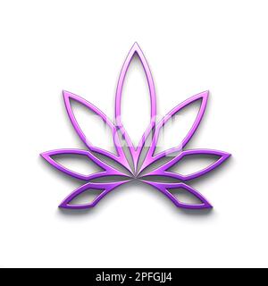 Marijuana fleur de lineal ou feuille de cannabis herbe violet style de couleur logo icône isolée sur fond blanc. 3D illustration du rendu Banque D'Images