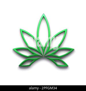 Marijuana fleur de lineal ou feuille de cannabis herbe verte couleur style logo icône isolée sur fond blanc. 3D illustration du rendu Banque D'Images