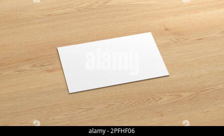 Maquette de carte de visite. Carte de visite unique sur fond en bois. Vue latérale Banque D'Images