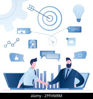 Communication Web en ligne, marketing par e-mail. Homme d'affaires handshake.B2B vendeur de produits et de services à l'acheteur dans ordinateur portable. Entreprise-à-bus Illustration de Vecteur