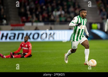 Budapest, Hongrie. 16h, mars 2023. Marquinhos (50) de Ferencvaros vu pendant le match de l'UEFA Europa League entre Ferencvaros et Bayer Leverkusen à la Groupama Arena de Budapest. (Crédit photo: Gonzales photo - Balazs Popal). Banque D'Images