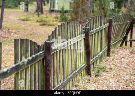 Une vieille clôture de mousse, un jour d'automne parmi les vieux bâtiments. Banque D'Images