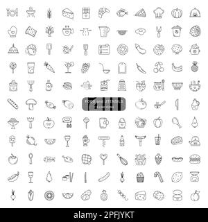 Nourriture et ustensiles, icônes de vecteur de ligne mignons Illustration de Vecteur